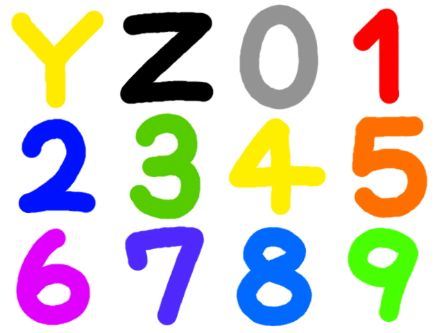 数字とアルファベットのカラフルなイラスト