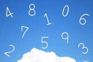 空の上に0～9までの数字が浮かんでいるイラスト