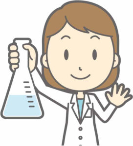 白衣を着て実験をしている理科の女性教師のイラスト