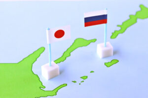 北方領土をめぐる日本とロシアの領土問題を表現した地図の写真