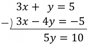 3x+y=5と3x-4y=-5のひき算