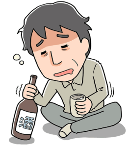 アルコール中毒で画具合が悪くなっている男性のイラスト