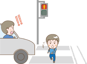 信号無視をして横断歩道を渡っている少年のイラスト