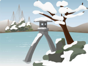 金沢にある冬の兼六園のイラスト