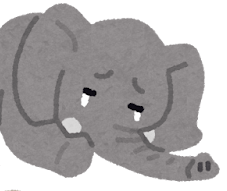 象が軟体運動中にいきなり後ろから押されて、痛くて泣いているイラスト